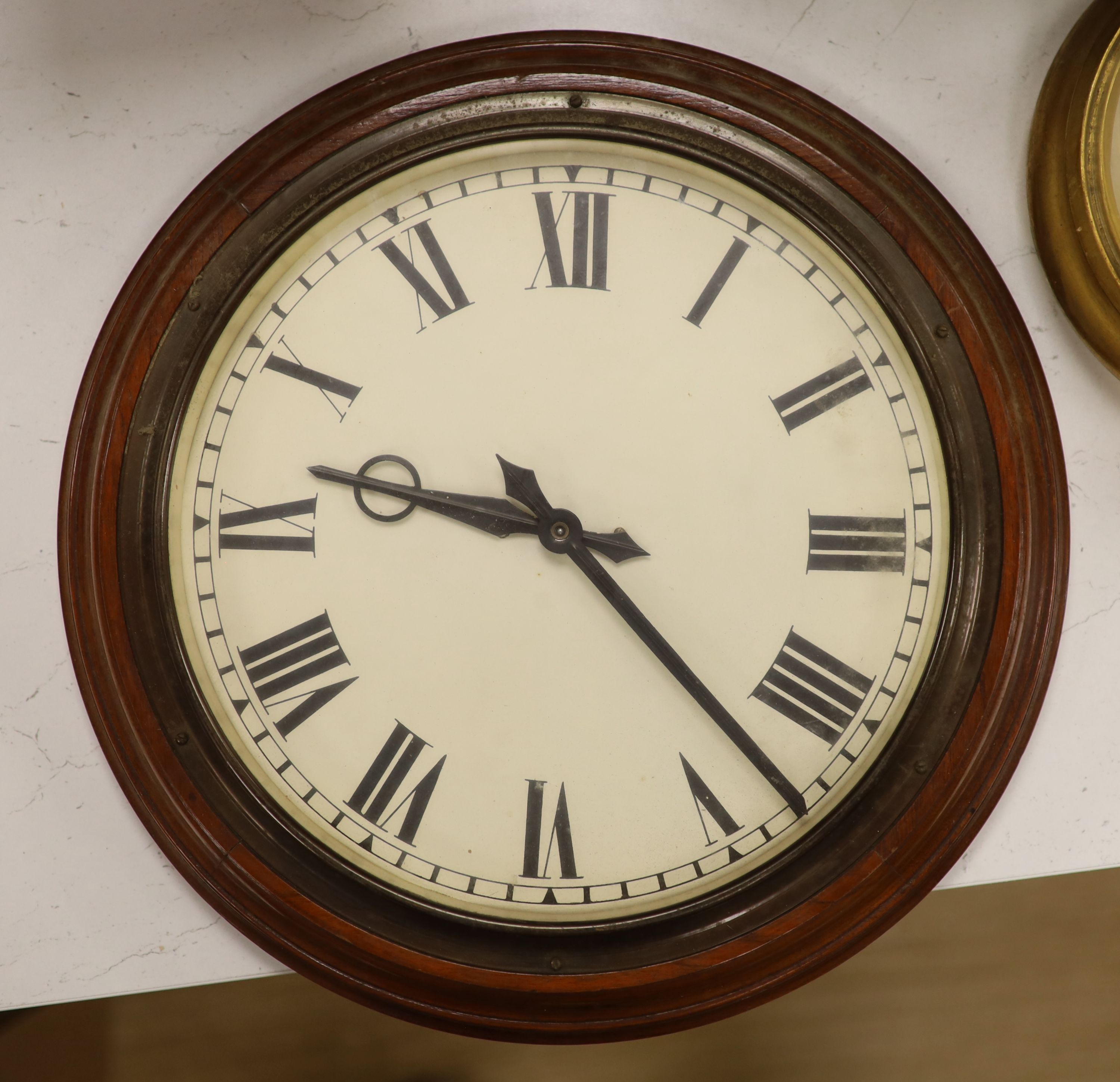 An electric mahogany electric wall slave dial, diameter 39cm